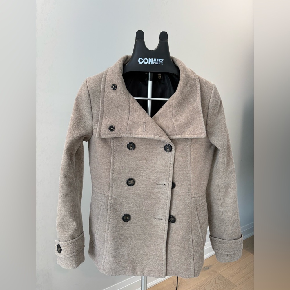 H&M Beige Double-Breasted Peacoat size 8 - Picture 2 of 8